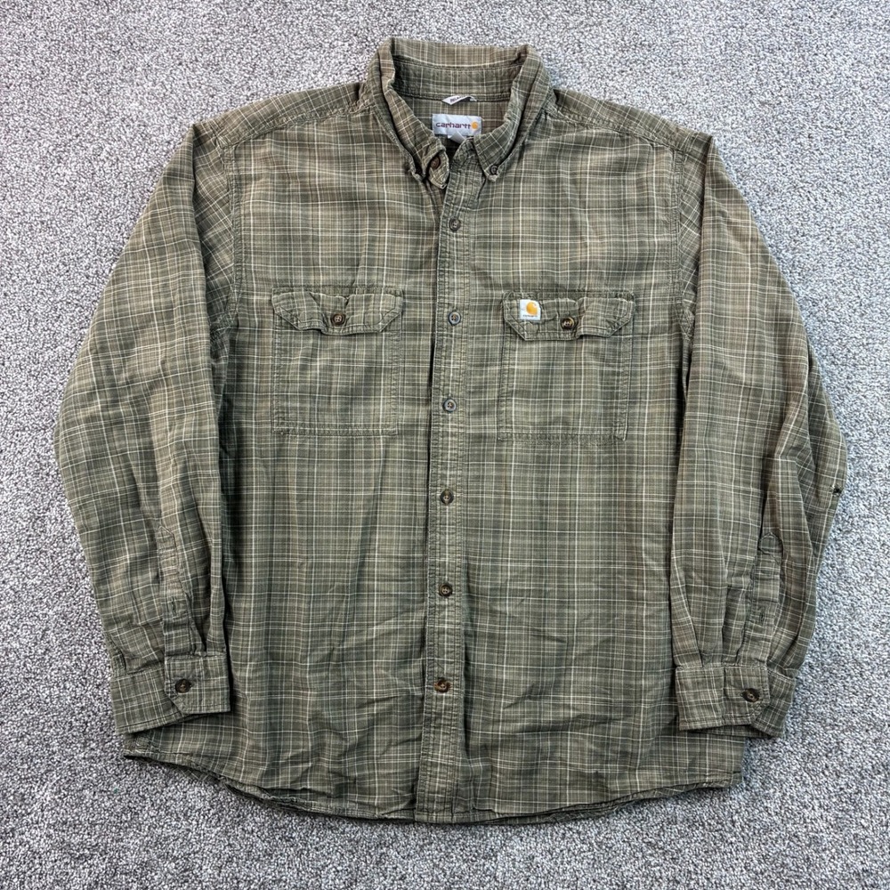 Carhartt Button Down Shirt Mens XL Green Plaid Relaxed Fit Workwear